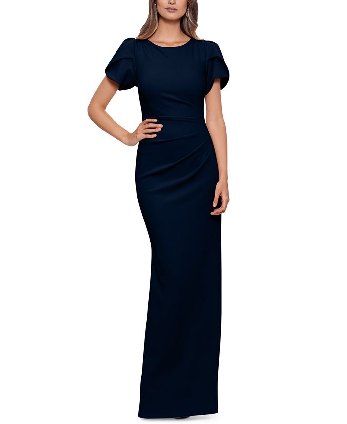 XSCAPE Puff-Sleeve Ruched Gown & Reviews - Dresses - Women - Macy's