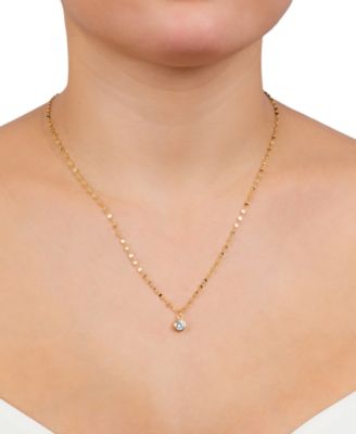 Cubic Zirconia Bezel Solitaire Pendant Necklace in 18k Gold-Plated Sterling Silver, 16" + 2" extender, Created for Macy's