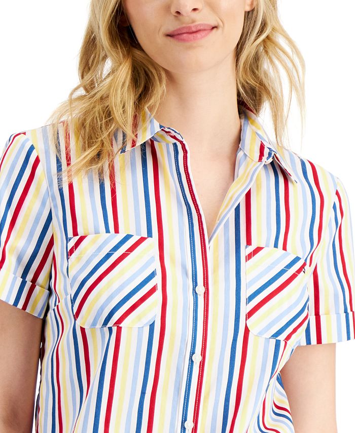 Tommy Hilfiger Women's Cotton Striped Camp ButtonDown Shirt Macy's
