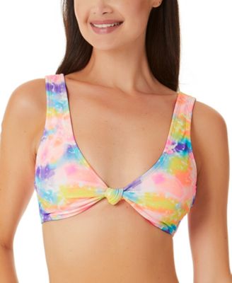 California Waves - Juniors' Tie-Dyed Knotted Bralette Bikini Top