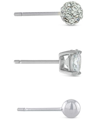 3-Pc. Set Cubic Zirconia, Crystal, & Polished Stud Earrings in Sterling Silver, Created for Macy's