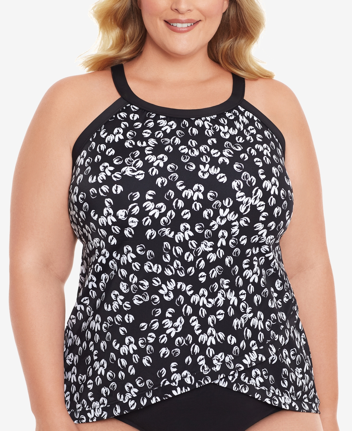 Swim Solutions Plus Size Printed Flyaway Tankini Top, Created For Macy ...
