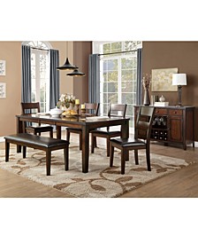 Leona 6pc Dining Set (Dining Table, 4 Side Chairs & Bench)