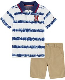 Baby Boys Tipped Tie-Dye Polo Shirt and Sueded Twill Shorts, 2 Piece Set