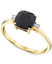 Onyx & Diamond Accent Cushion Ring in 14k Gold