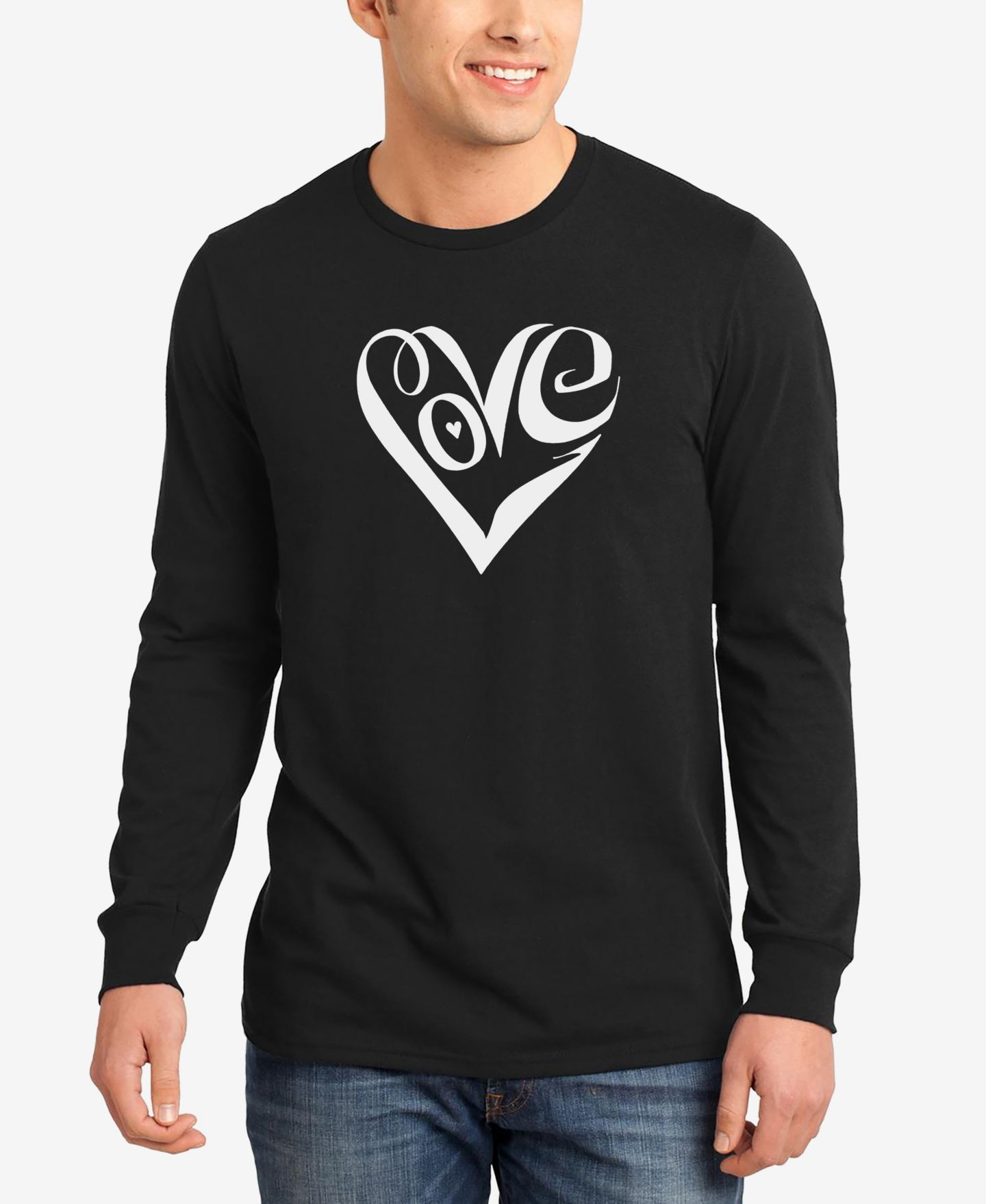 Мужская футболка LA Pop Art Word Art Long Sleeve Script Love Heart, цвет: Чёрный — фото 1