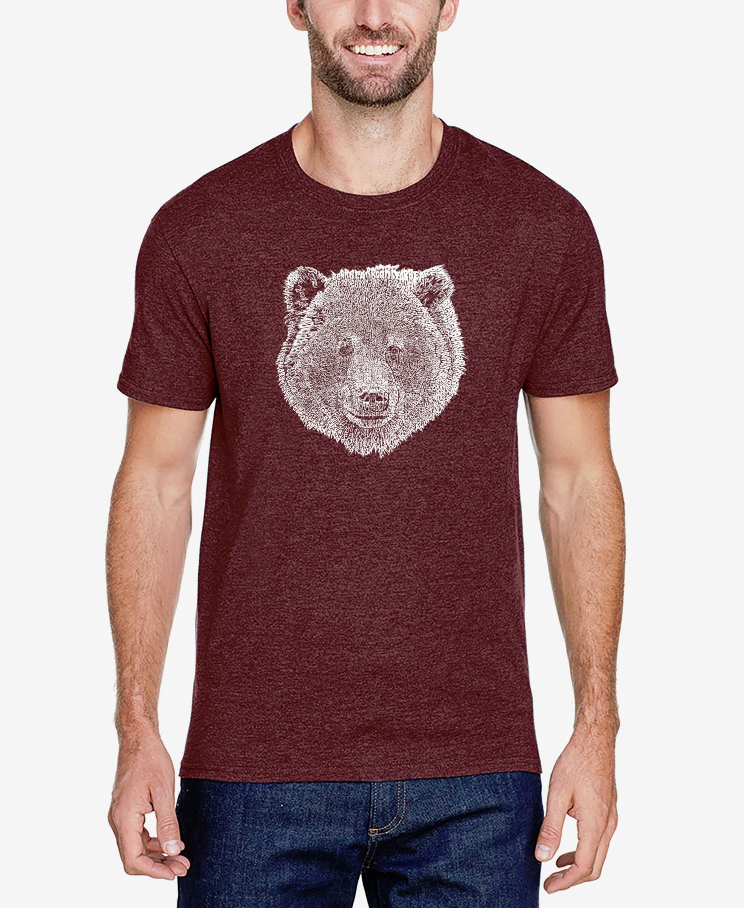 Men's Cotton/Poly Blend Word Art Bear Face T-shirt
