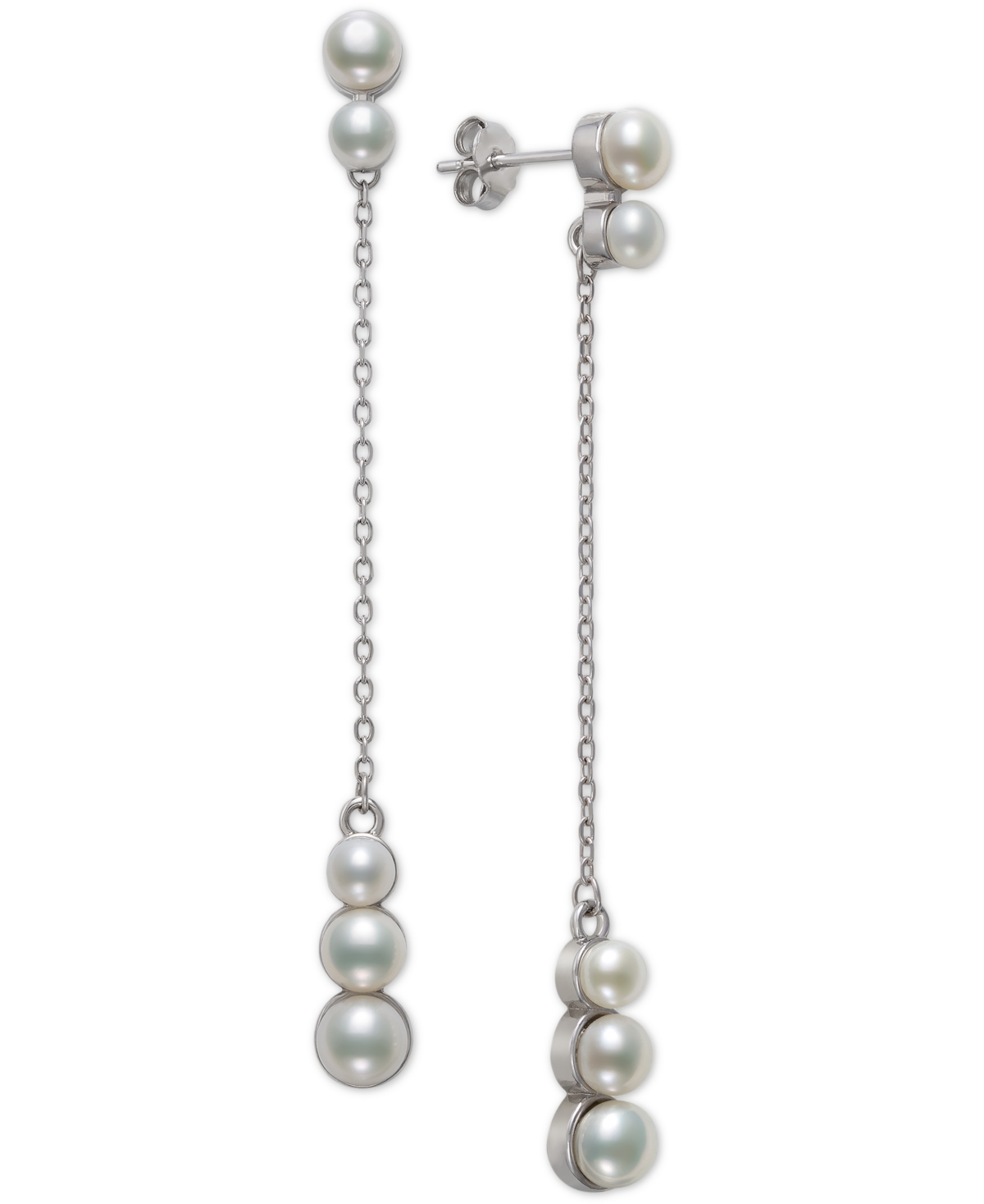 Cultured Freshwater Button Pearl (4-6mm) Linear Chain Drop Earrings in Sterling Silver, Created for Macy's - Sterling Silver