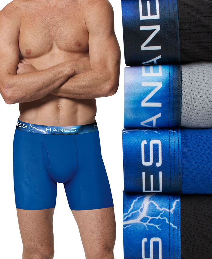 Hanes Sport Men’s Air Mesh Boxer Brief Underwear, X-Temp, Black/Grey/Blue,  4-Pack