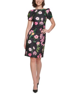 Floral-Print Puff-Sleeve Sheath Dress 