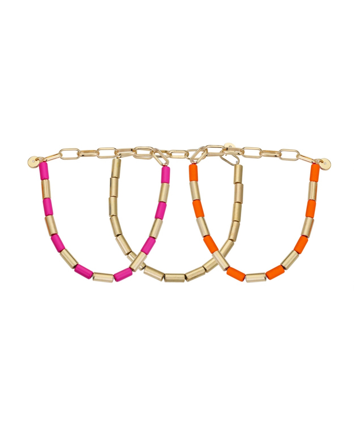 14K Gold Flash Plated Stretch Bead Bracelet Trio Set, 3 Pieces - Pink/Orange