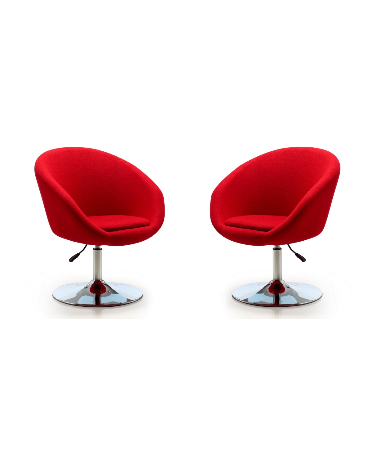 Manhattan Comfort Hopper Swivel Adjustable Height Chair, Set Of 2 In Red,polished Chrome