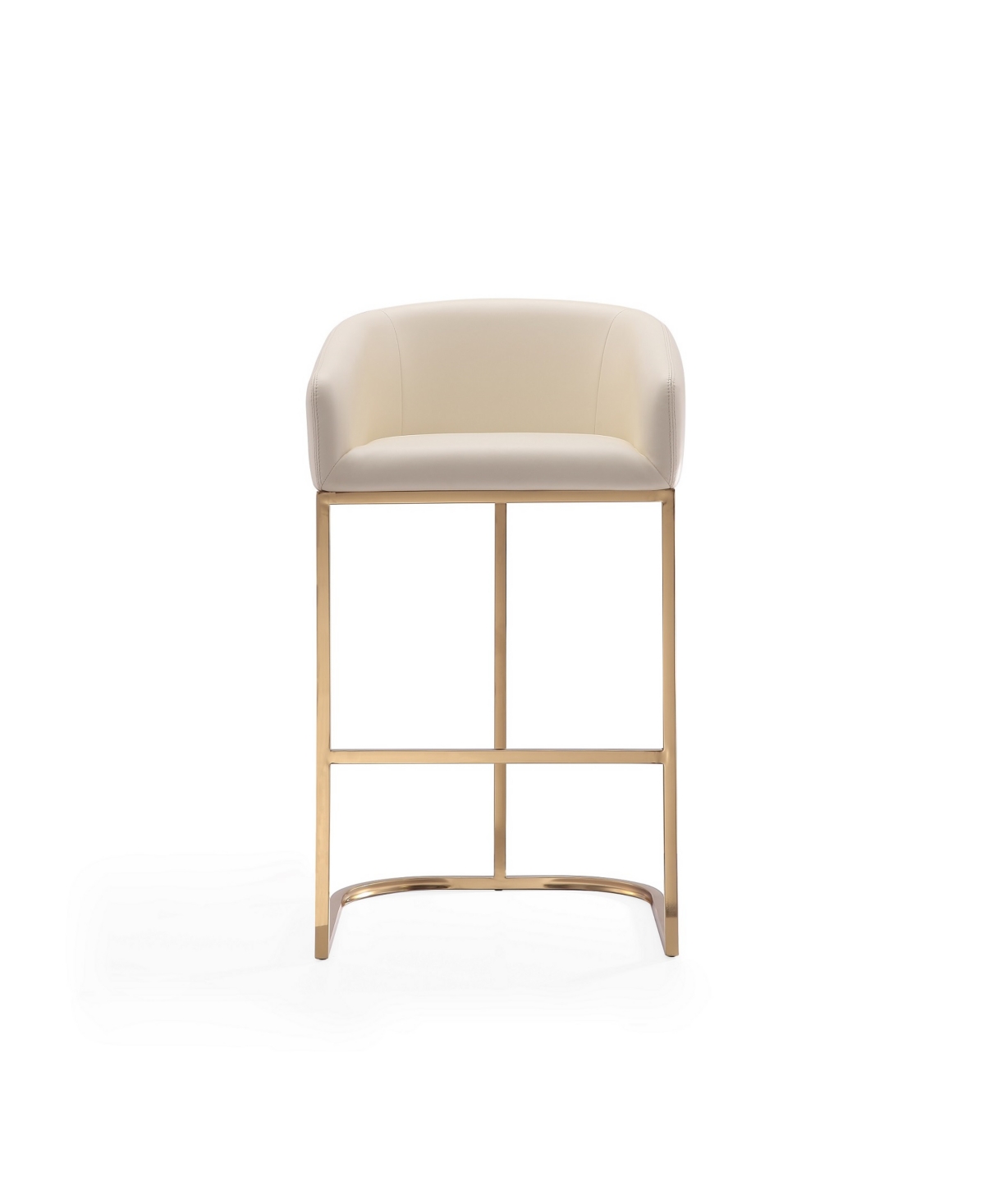 Manhattan Comfort Set Of 3 Louvre Counter Stools In Cream,titanium Gold-tone