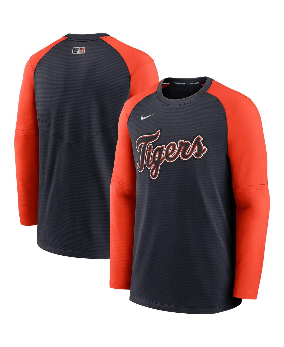 Men's Nike Navy, Orange Detroit Tigers Authentic Collection Pregame Performance Raglan Pullover Sweatshirt