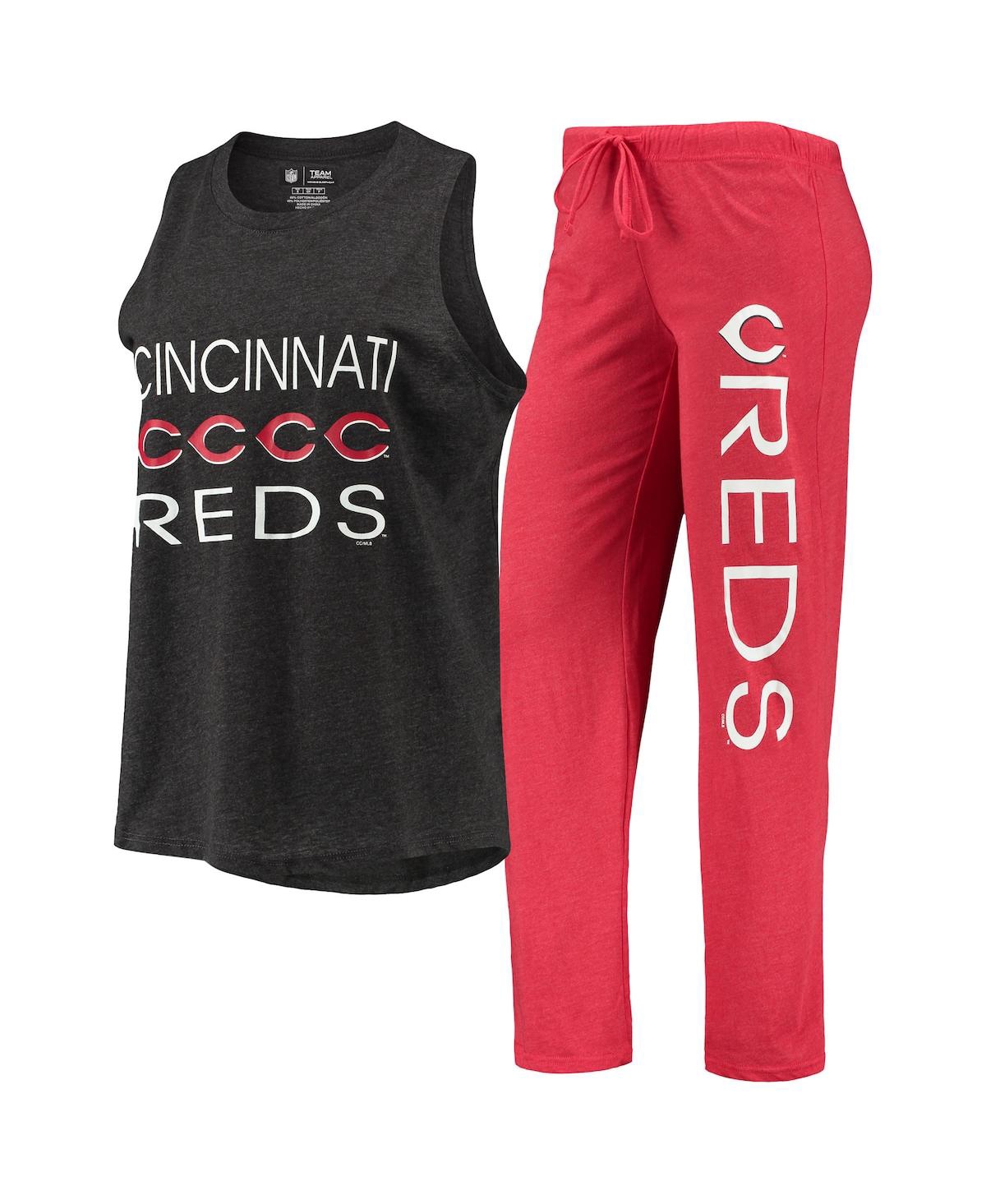 Shop Concepts Sport Women's  Red, Black Cincinnati Reds Meter Muscle Tank Top And Pants Sleep Set In Red,black