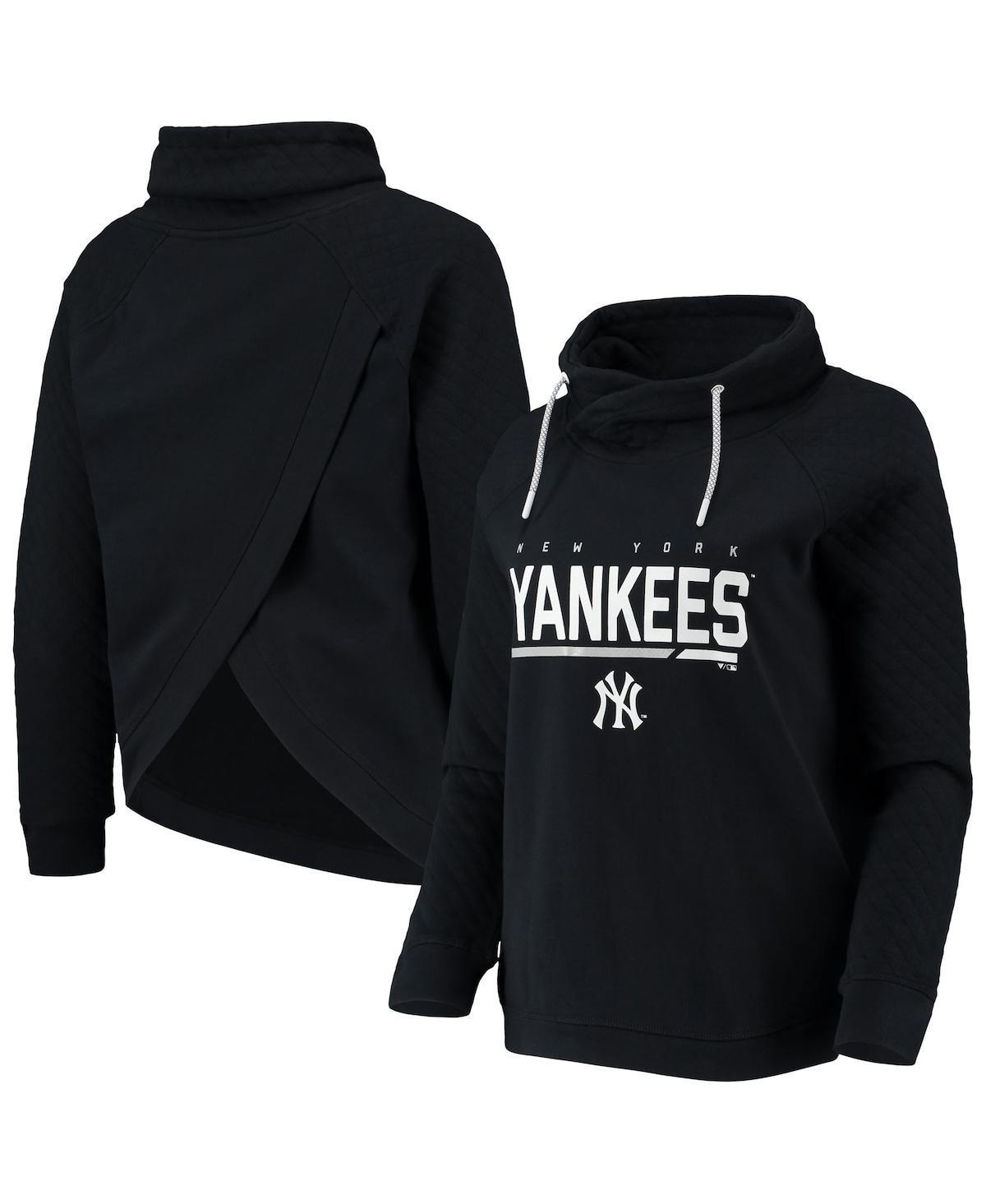 Women's Levelwear Black New York Yankees Vega Funnel Neck Raglan Pullover Sweatshirt - Black