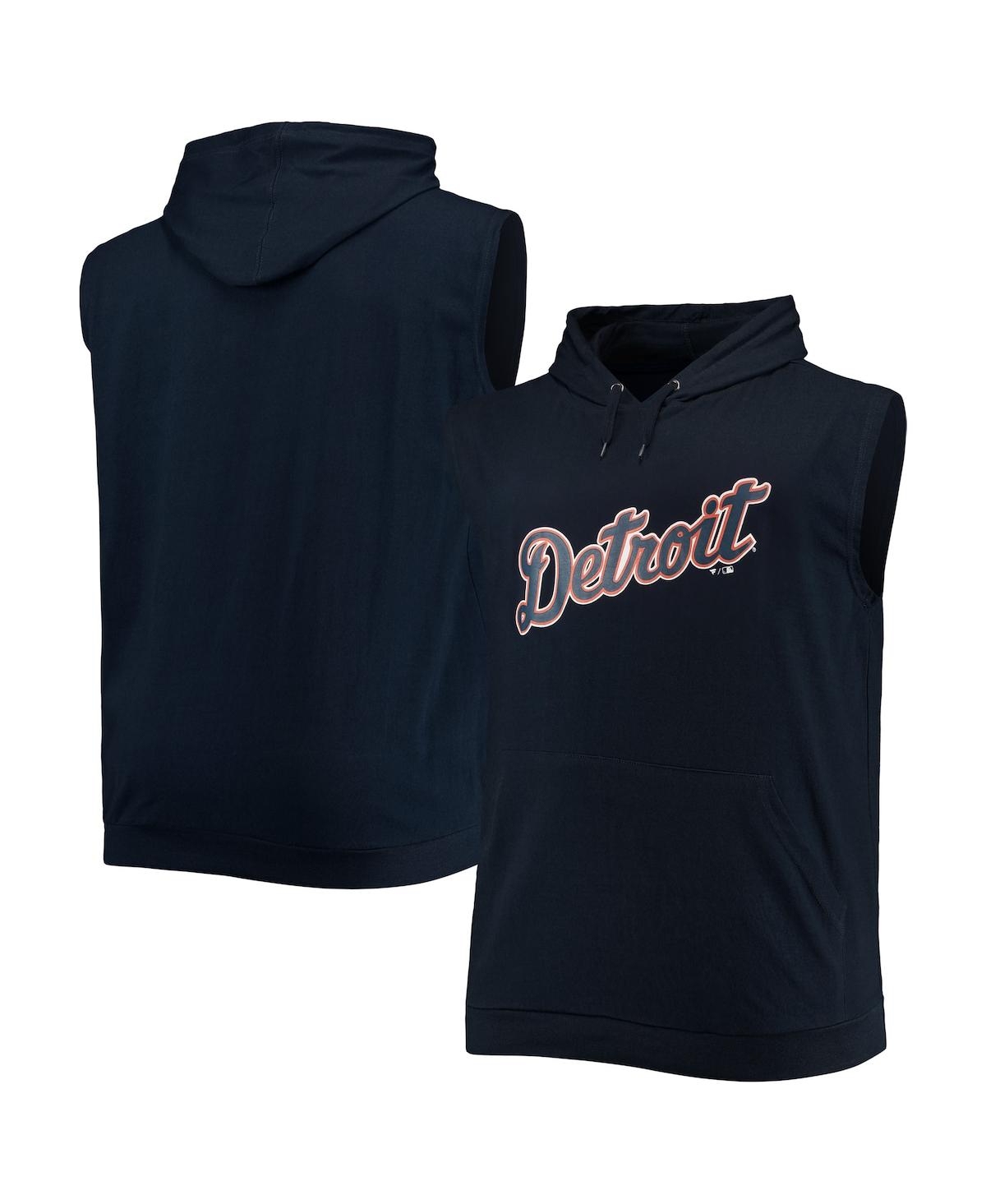 PROFILE MEN'S NAVY DETROIT TIGERS JERSEY MUSCLE SLEEVELESS PULLOVER HOODIE