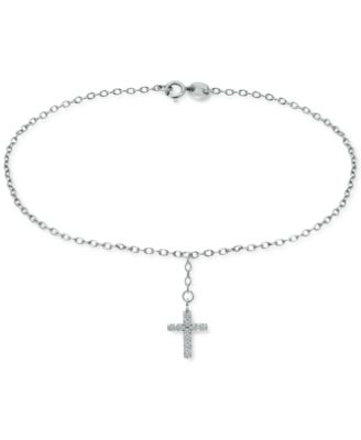 Giani Bernini - Cubic Zirconia Dangle Cross Ankle Bracelet in Sterling Silver