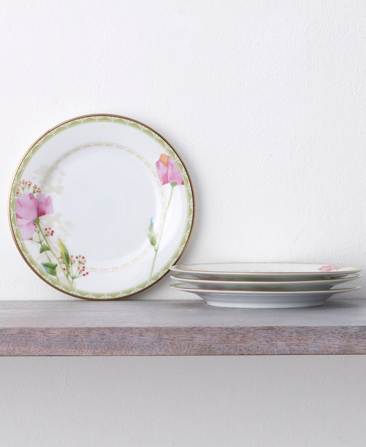 Noritake Poppy Place Bread Butter, Set of 4 - Pink, Gold-Tone