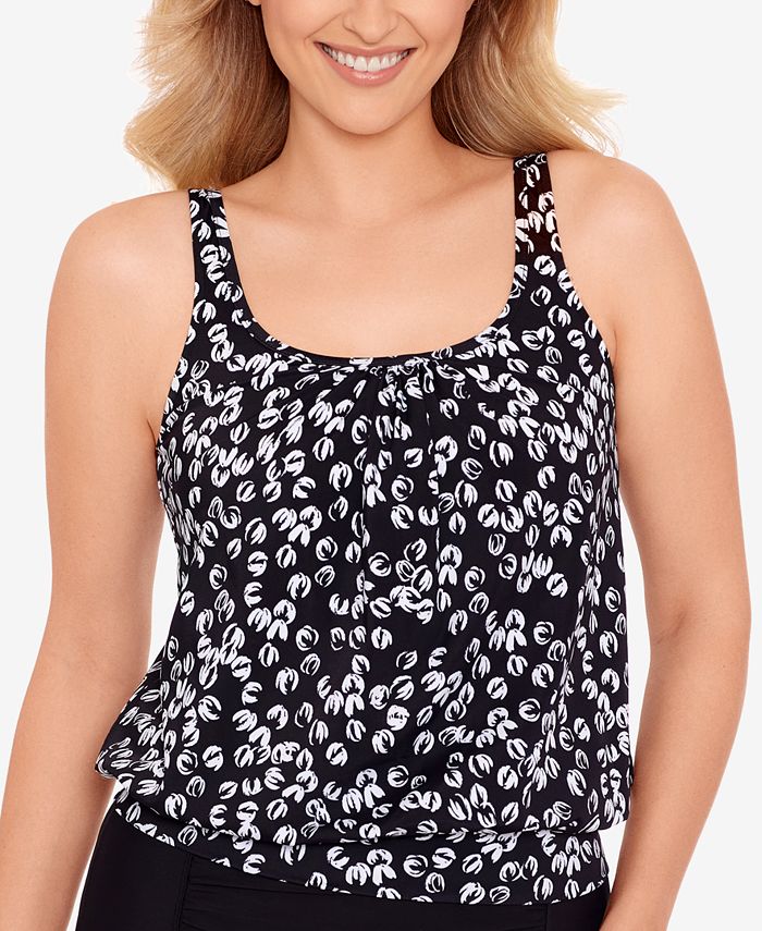 Swim Solutions Women's Printed Shirred-Neck Tankini Top, Created for ...