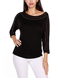 Women's Embellished Dolman with Mesh Inset Top