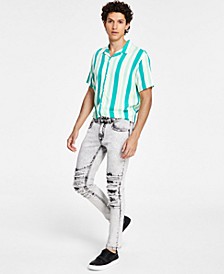 Men's Ripped White Wash Moto Skinny Jeans, Created for Macy's