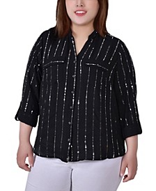 Plus Size Printed Button-Front Shirt