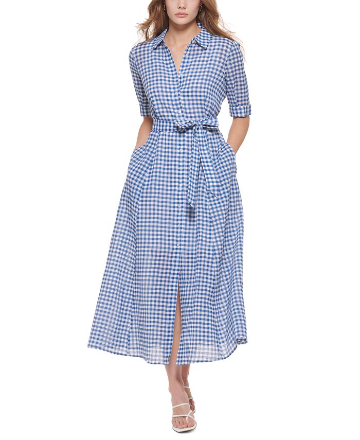 Calvin Klein Gingham Belted Midi Shirtdress & Reviews - Dresses - Women -  Macy's