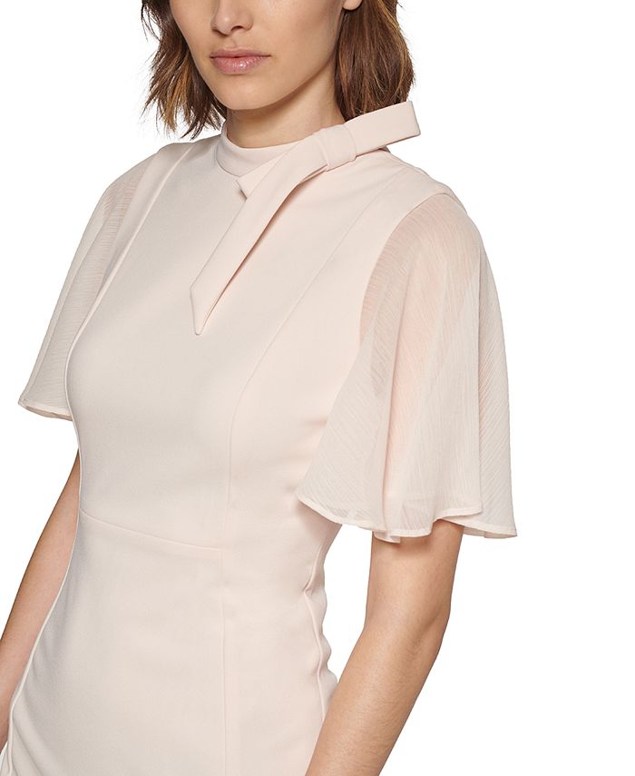 Calvin Klein TieNeck ChiffonFlutterSleeve Sheath Dress Macy's