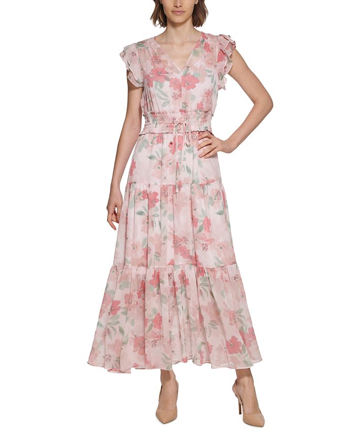 Calvin Klein Floral-Print Smocked-Waist Tiered Maxi Dress & Reviews -  Dresses - Women - Macy's