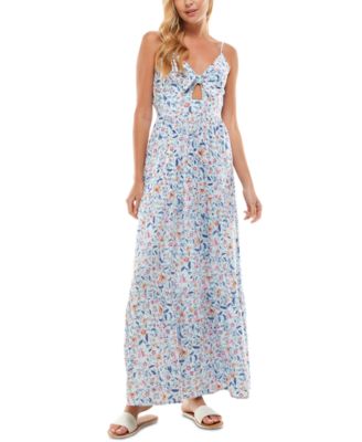 Kingston Grey - Juniors' Floral Tie-Front Tiered Maxi Dress