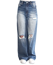 Juniors' High-Rise Ripped Wide-Leg Jeans
