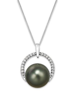 image of Tahitian Pearl (12 mm) and Diamond (1/5 ct. t.w.) Arch Pendant Necklace in 14k White Gold