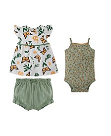 Baby Girls Top, Bodysuit and Matching Bloomie Shorts, 3 Piece Set