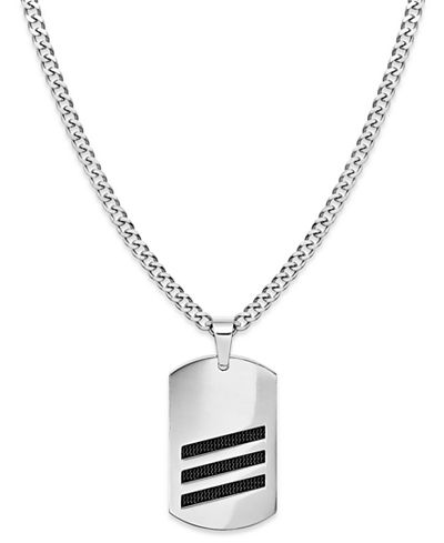 Sutton by Rhona Sutton Men's Stainless Steel Striped Dog Tag Pendant Necklace