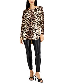 Petite Leopard-Print Shirttail-Hem Tunic Sweater, Created for Macy's