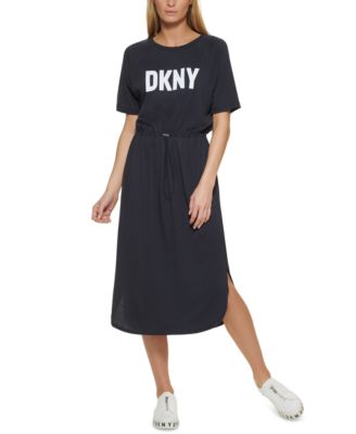 dkny logo drawstring waist dress