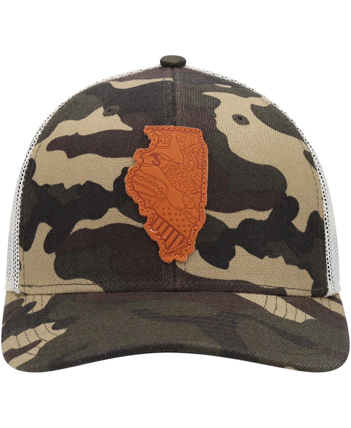 Shop Local Crowns Men's  Camo Illinois Icon Woodland State Patch Trucker Snapback Hat