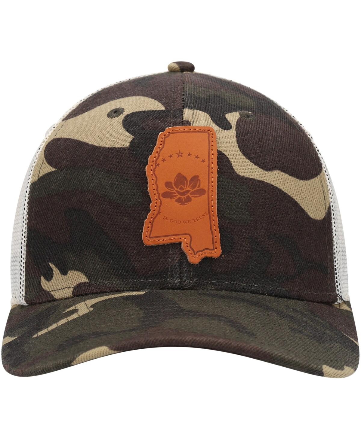 Shop Local Crowns Men's  Camo Mississippi Icon Woodland State Patch Trucker Snapback Hat