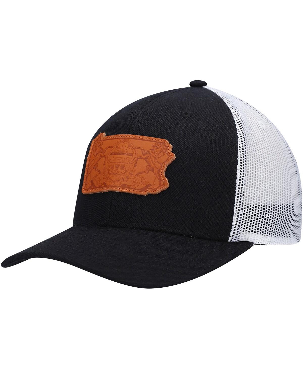 Men's Local Crowns Black Pennsylvania Leather State Applique Trucker Snapback Hat - Black