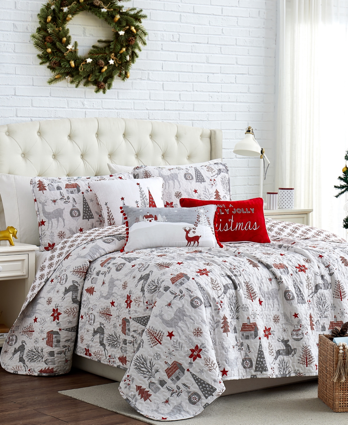 SOUTHSHORE FINE LINENS HOLLY JOLLY LANE OVERSIZED REVERSIBLE 6 PIECE QUILT SET, KING OR CALIFORNIA KING