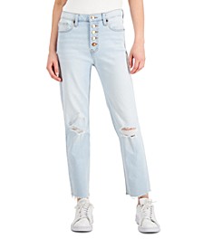 Juniors' Ripped Button-Fly Jeans