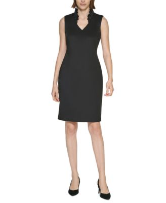 calvin klein ruffle neck sheath dress