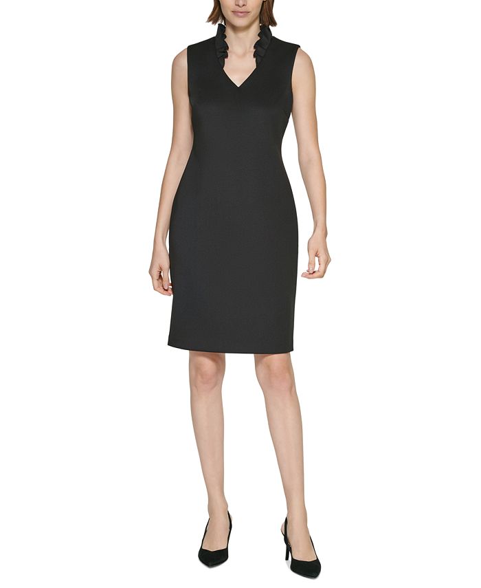 Calvin Klein Ruffled V-Neck Dress & Reviews - Dresses - Women - Macy's