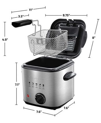 OVENTE Electric Deep Fryer 0.9 Liter Capacity, 840W Power with Locking Lid,  Removable Stainless Steel Frying Basket, Adjustable Temperature Knob, Cool