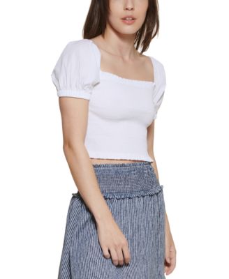 Womens Cotton Puff-Sleeve Crop Top
