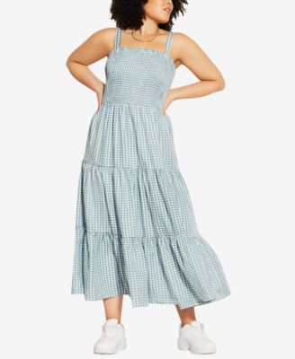 Size Gingham Straight Neck Maxi Dress 