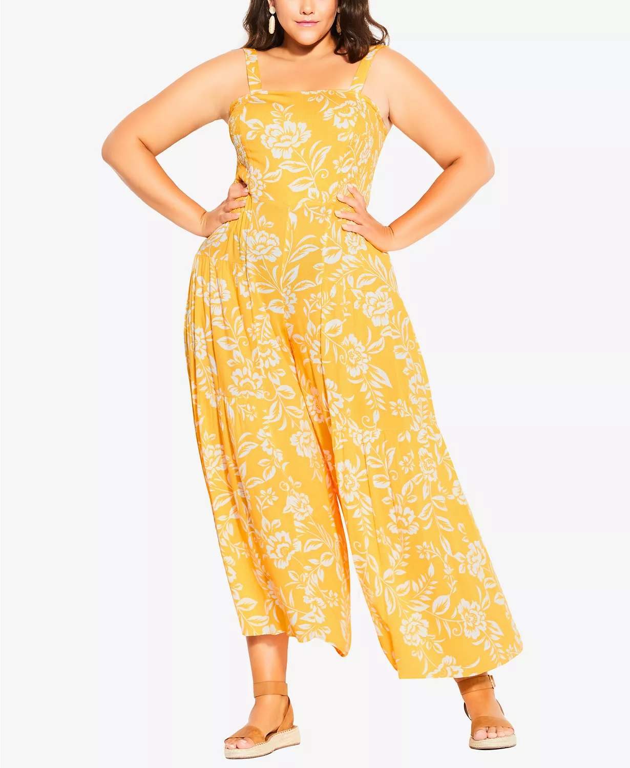 Yellow Tropical Plus Size Wedding Guest Jumpsuit for Beach Wedding, Summer Wedding, or Vacation