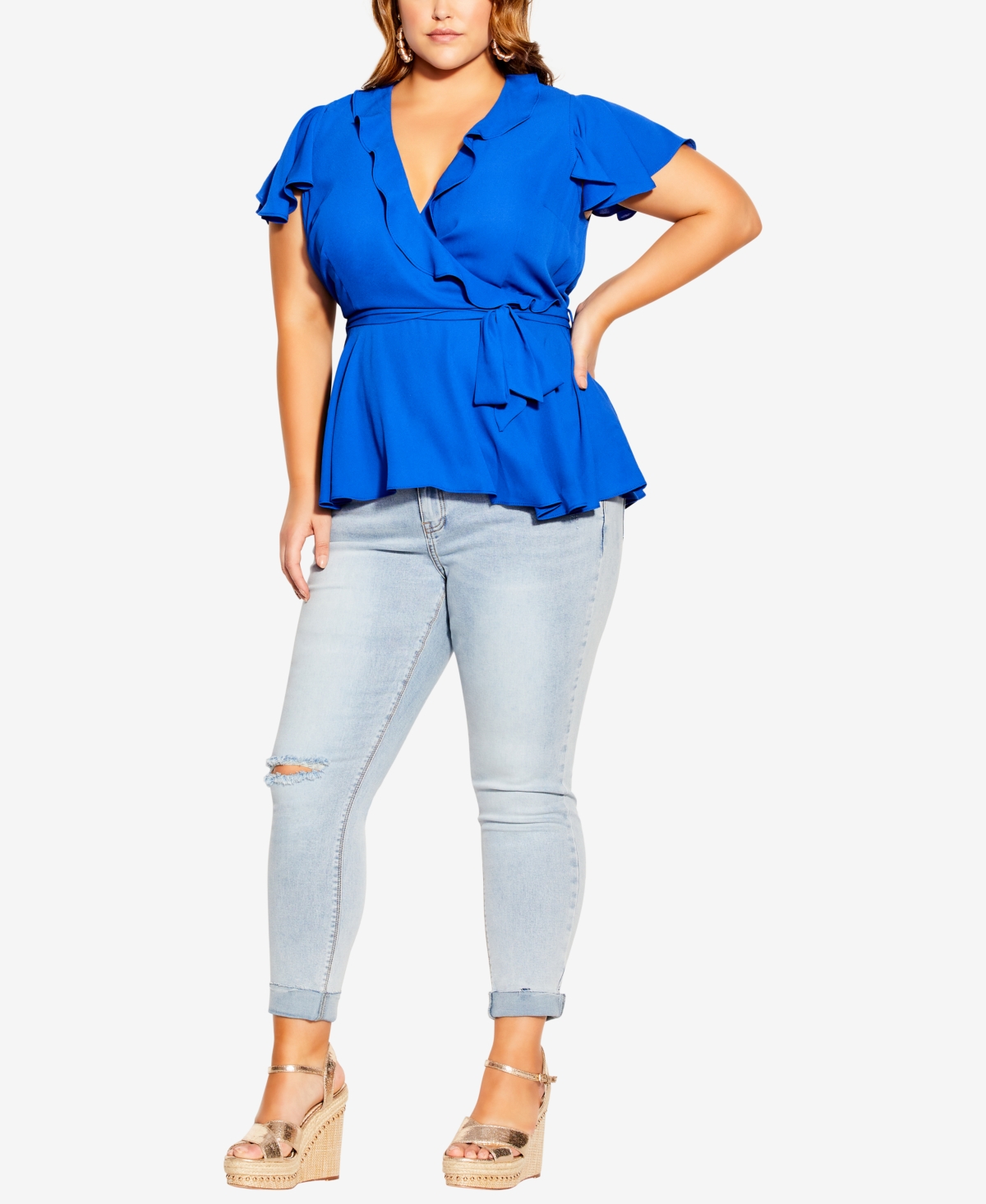 City Chic Women's Wrap Frills Short Sleeve Top