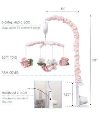 Pink Floral Musical Crib Mobile for Baby Girls Plays 12 Lullabies